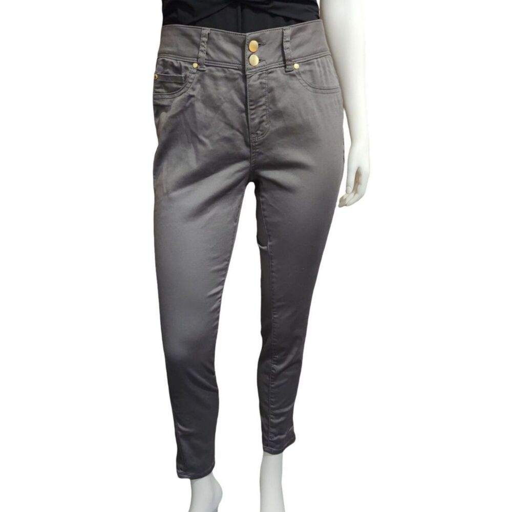 IMAN Global Chic Luxury Stretch Grey Skinny Pants Double Button Size 8